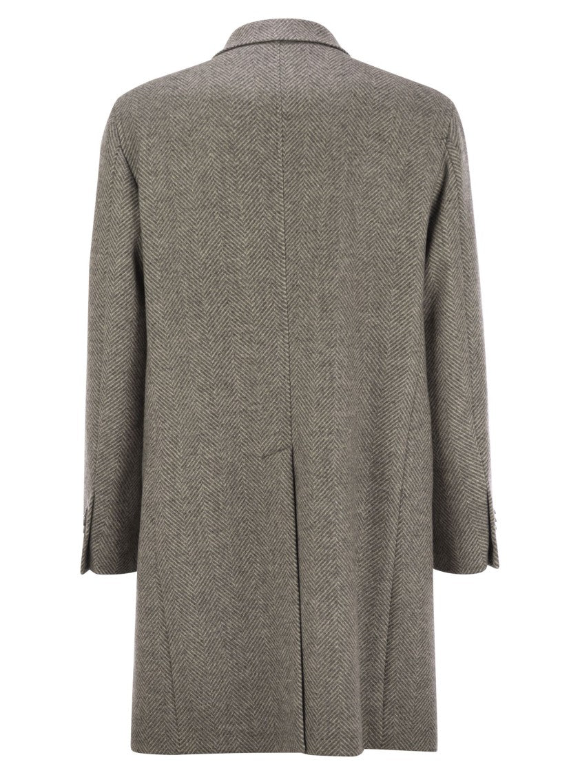 Tagliatore Herringbone Coat In Virgin Wool And Cashmere