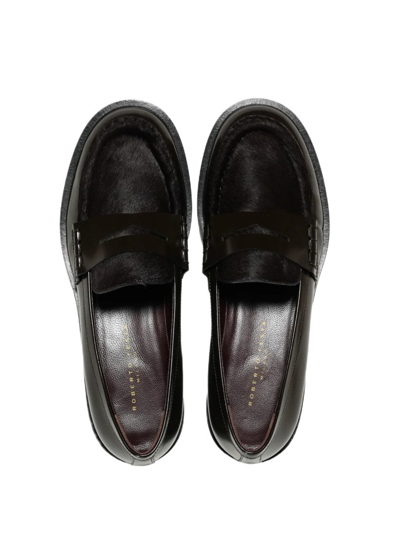 Roberto Festa Brown Leather Loafers With Pony Hair Panel