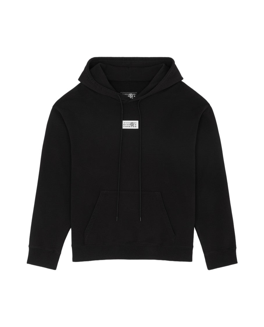 Mm6 By Maison Margiela Classic Black Hoodie With Front Kangaroo Pocket And Logo Detailing