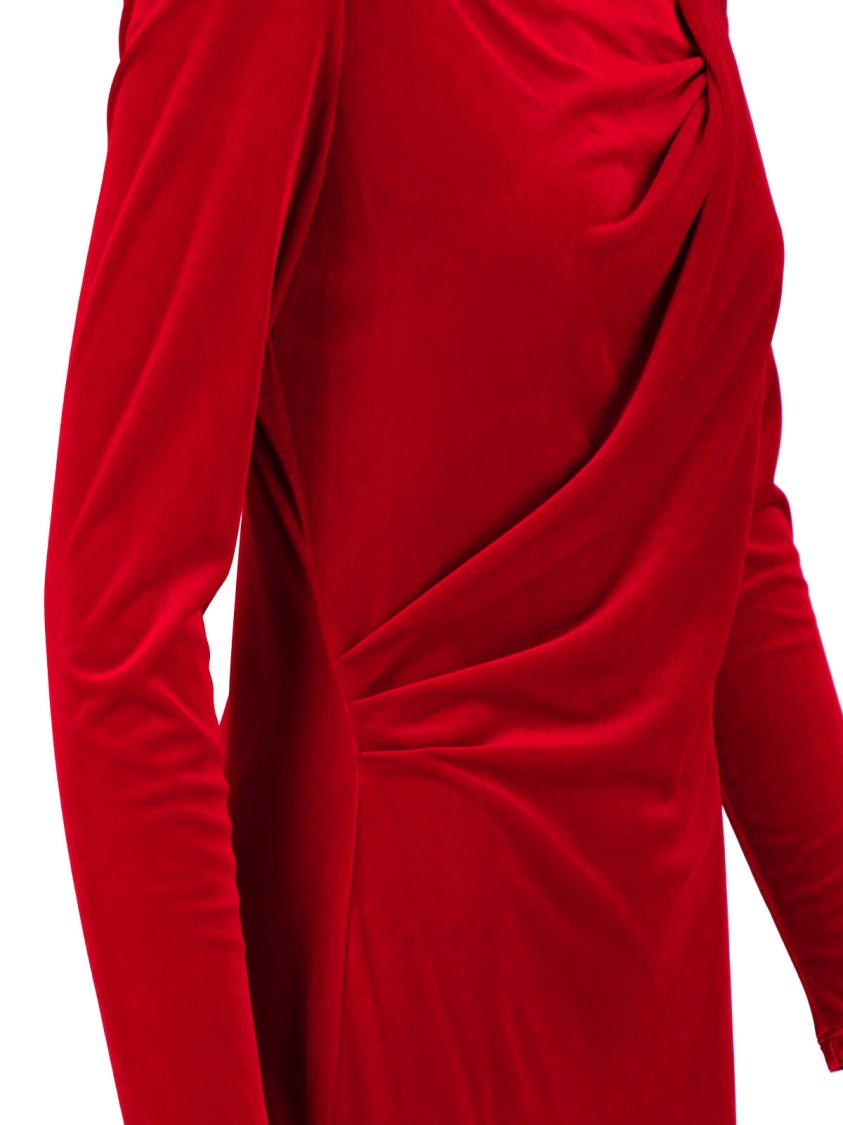 Polo Ralph Lauren Red Ruched Long-Sleeve Velvet Midi Dress