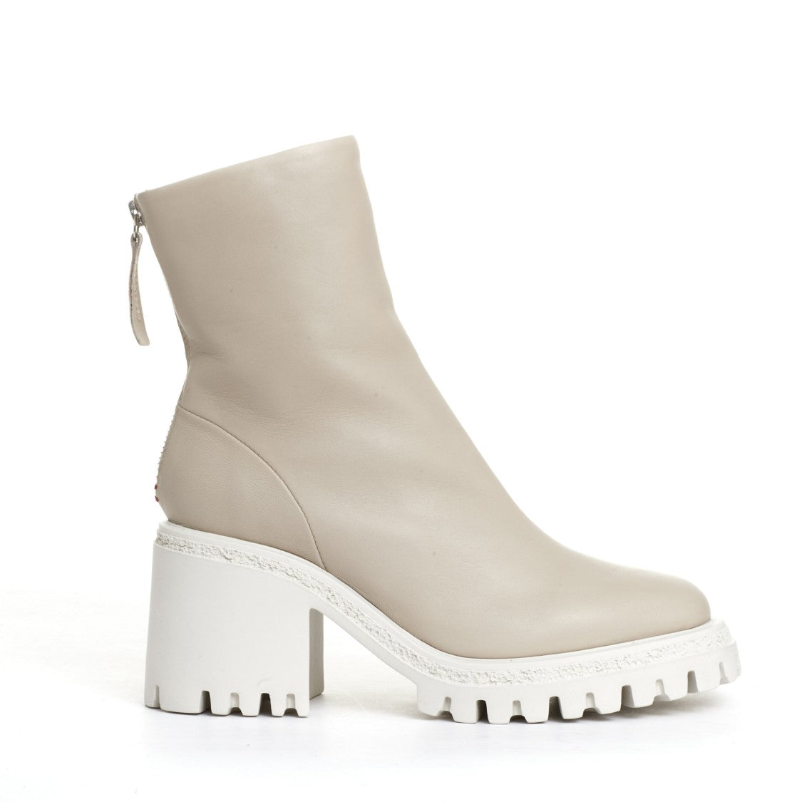 Halmanera Creamy Leather Ankle Boot With Chunky Block Heel
