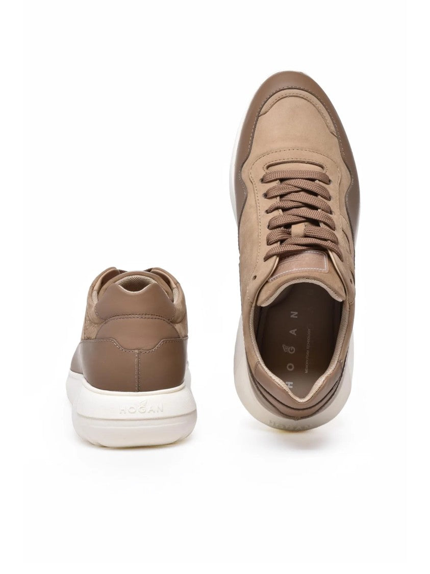 Hogan Beige Leather-Blend Interactive Sneakers