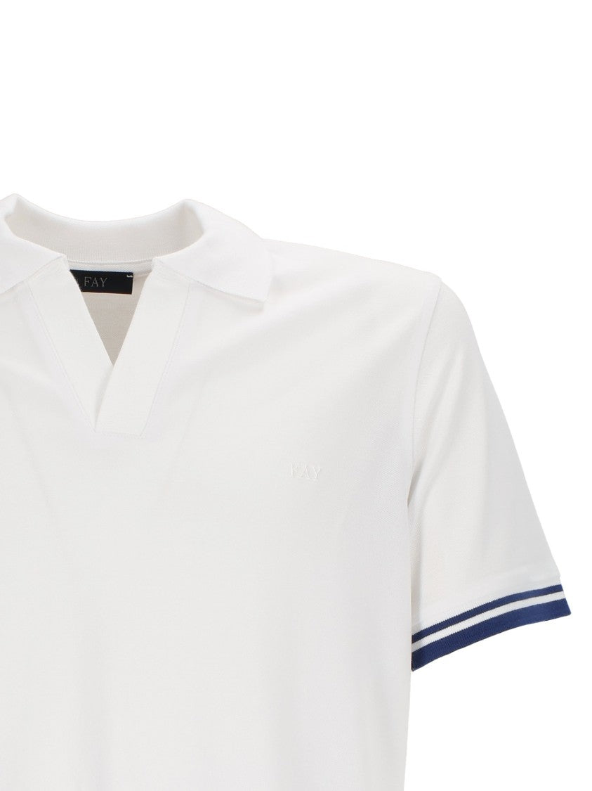 Fay White Striped Cuffs V Neck Polo Shirt