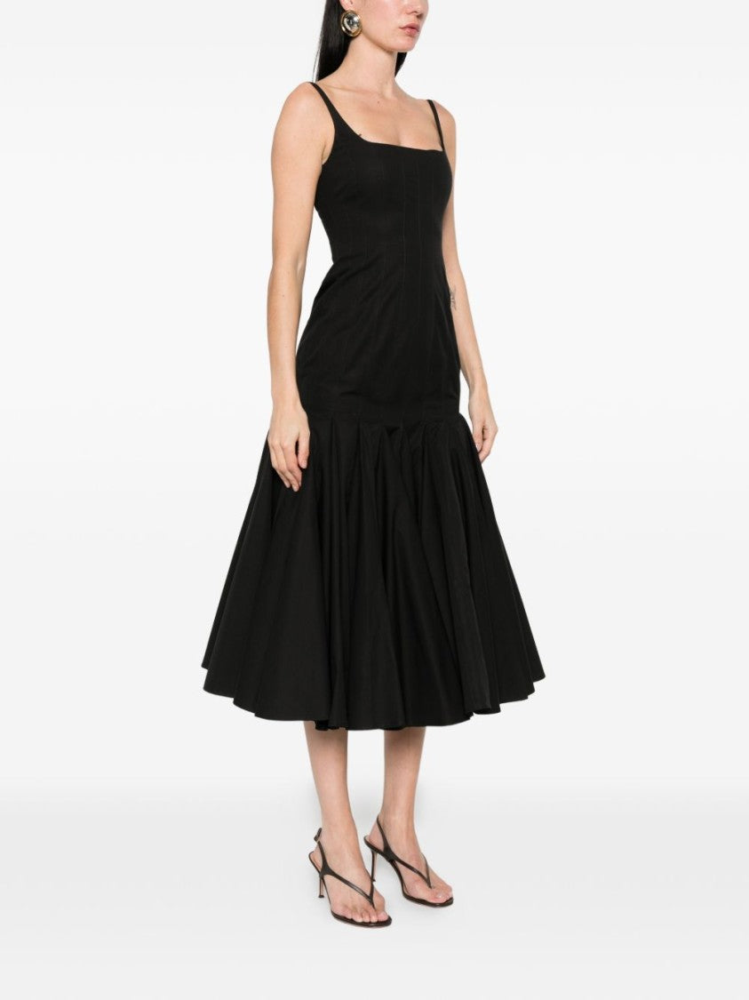 Jacquemus Black Fitted Square-Neck Gathered Midi Dress