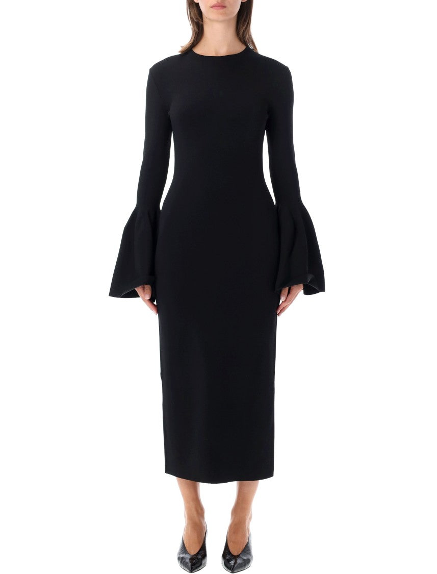 Stella Mccartney Sculpted Black Midi Dress With Bell Sleeves