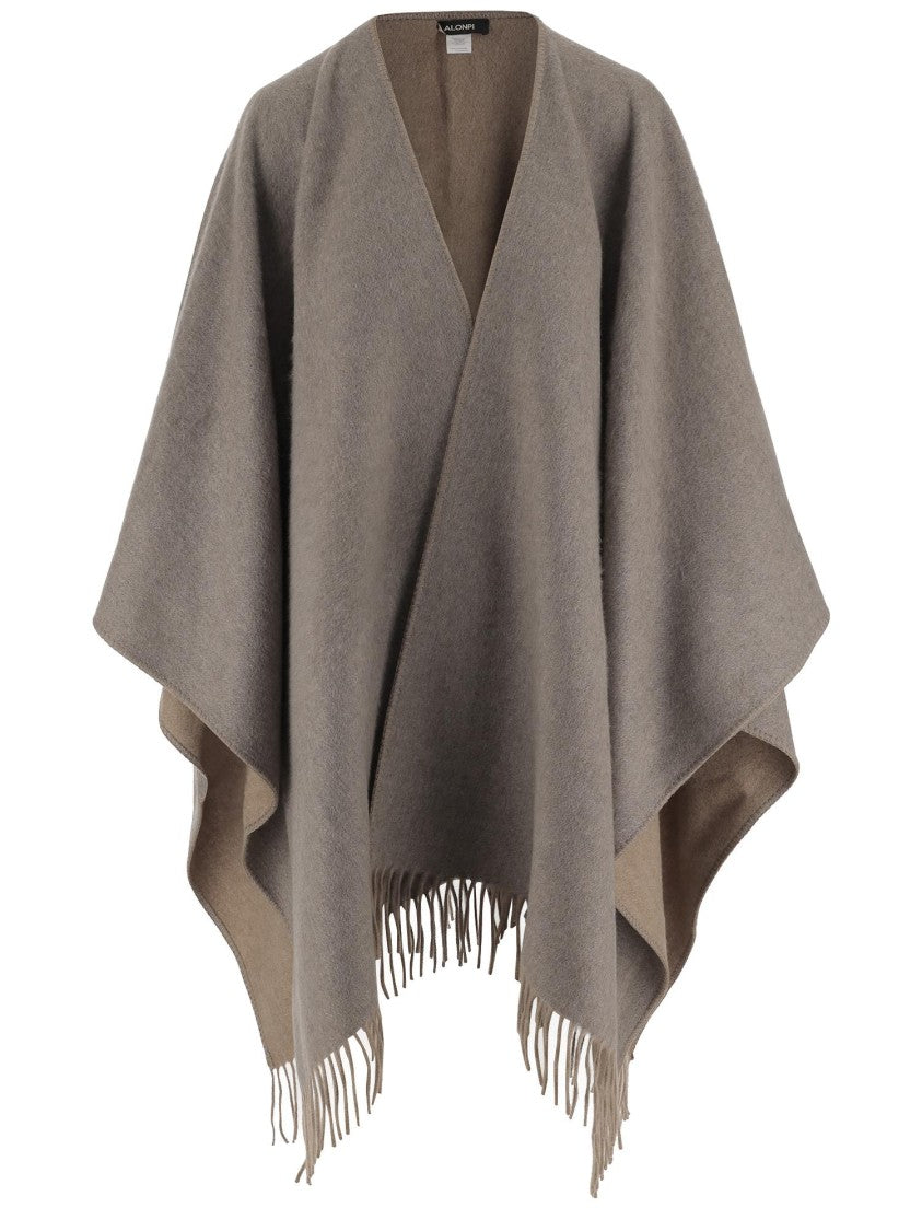 Alonpi Reversible Cashmere Cape With Frayed Hem