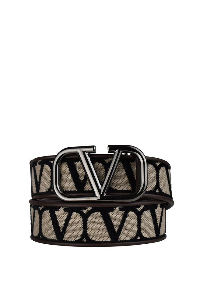 Valentino Garavani Monogrammed Canvas Belt With Anthracite Logo Buckle
