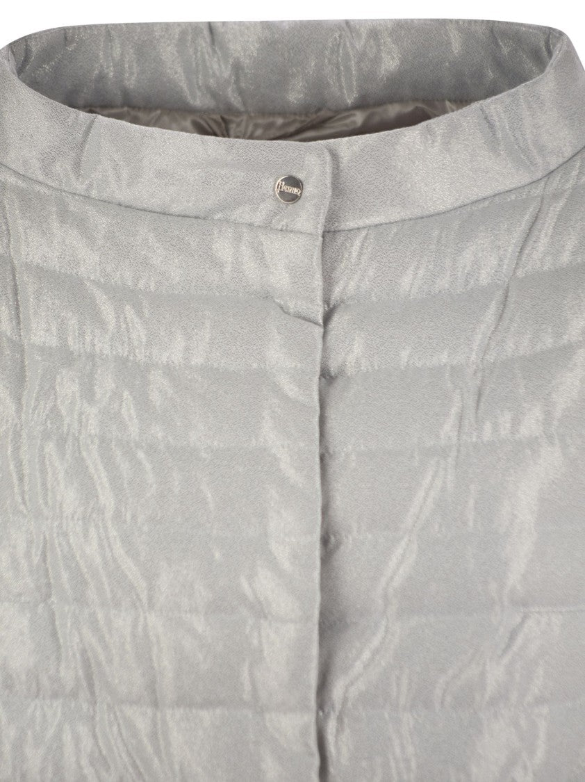 Herno Metallic-Effect Short-Sleeved Cape With Concealed Fastening