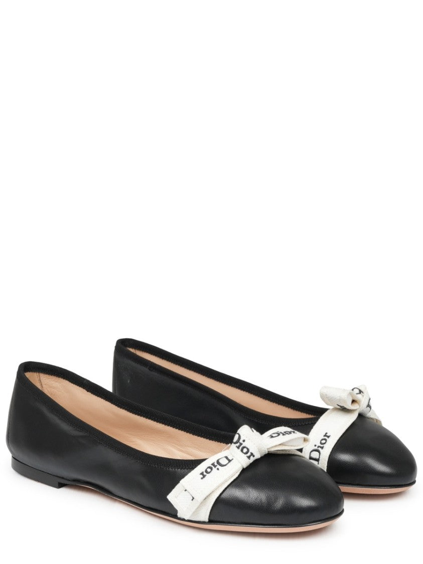 Dior J'adior Leather Fabric Bow Ballet Flats