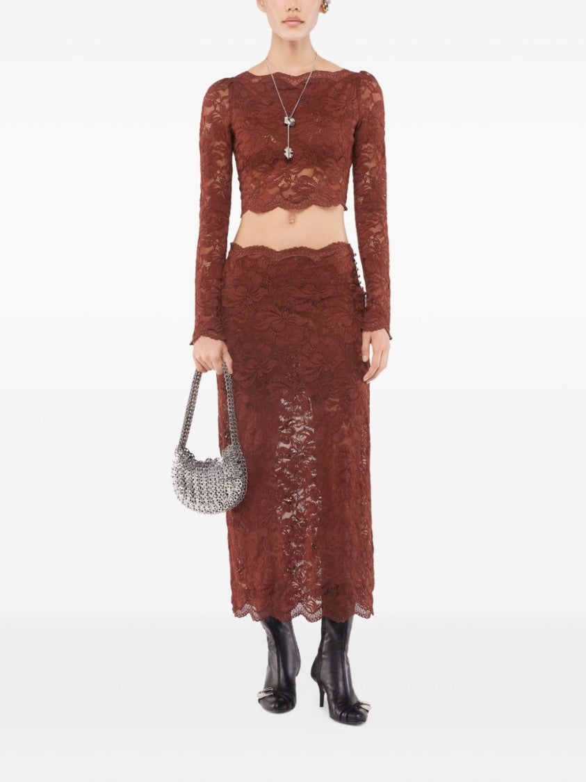 Rabanne Intricate Floral Lace Long-Sleeve Top