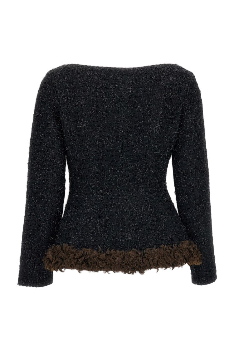 Simone Rocha Black Round Sculpt Tweed Jacket