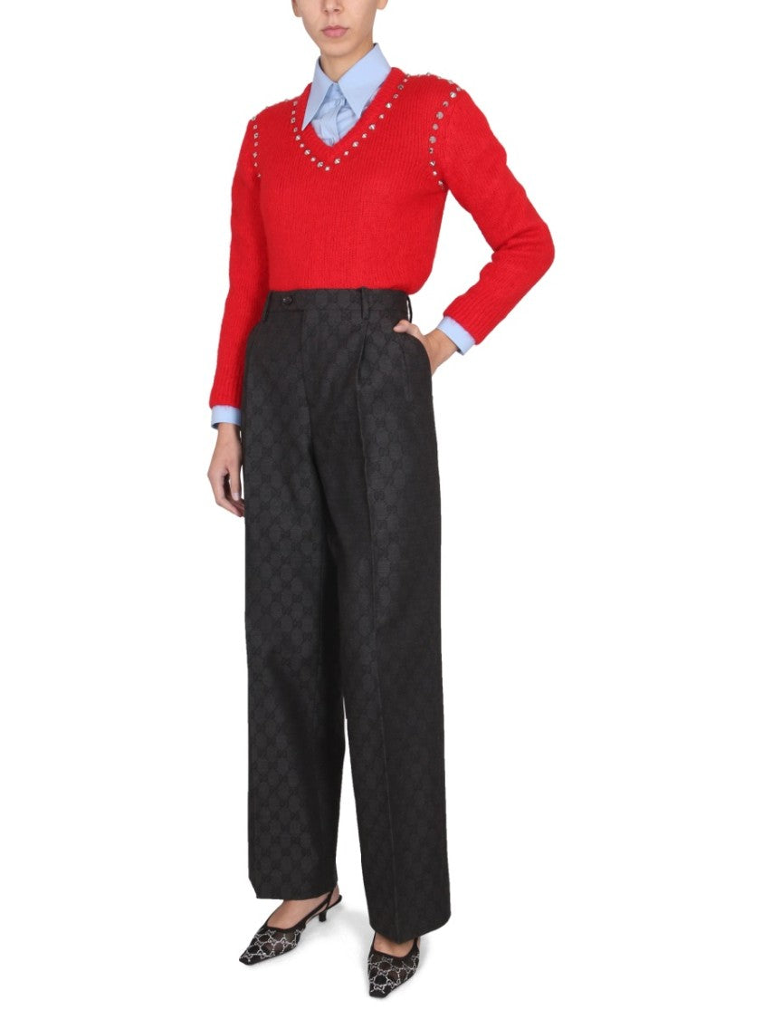 Gucci V-Neck Mohair Sweater With Studded Accents