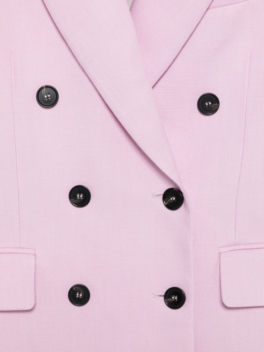 Msgm Double-Breasted Tailored Pink Jacket With Notched Lapel
