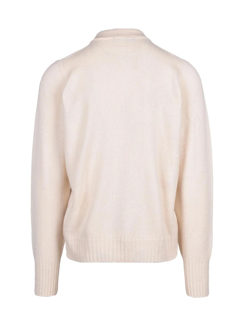 Drumohr Cream Lambswool Ribbed Polo Shirt