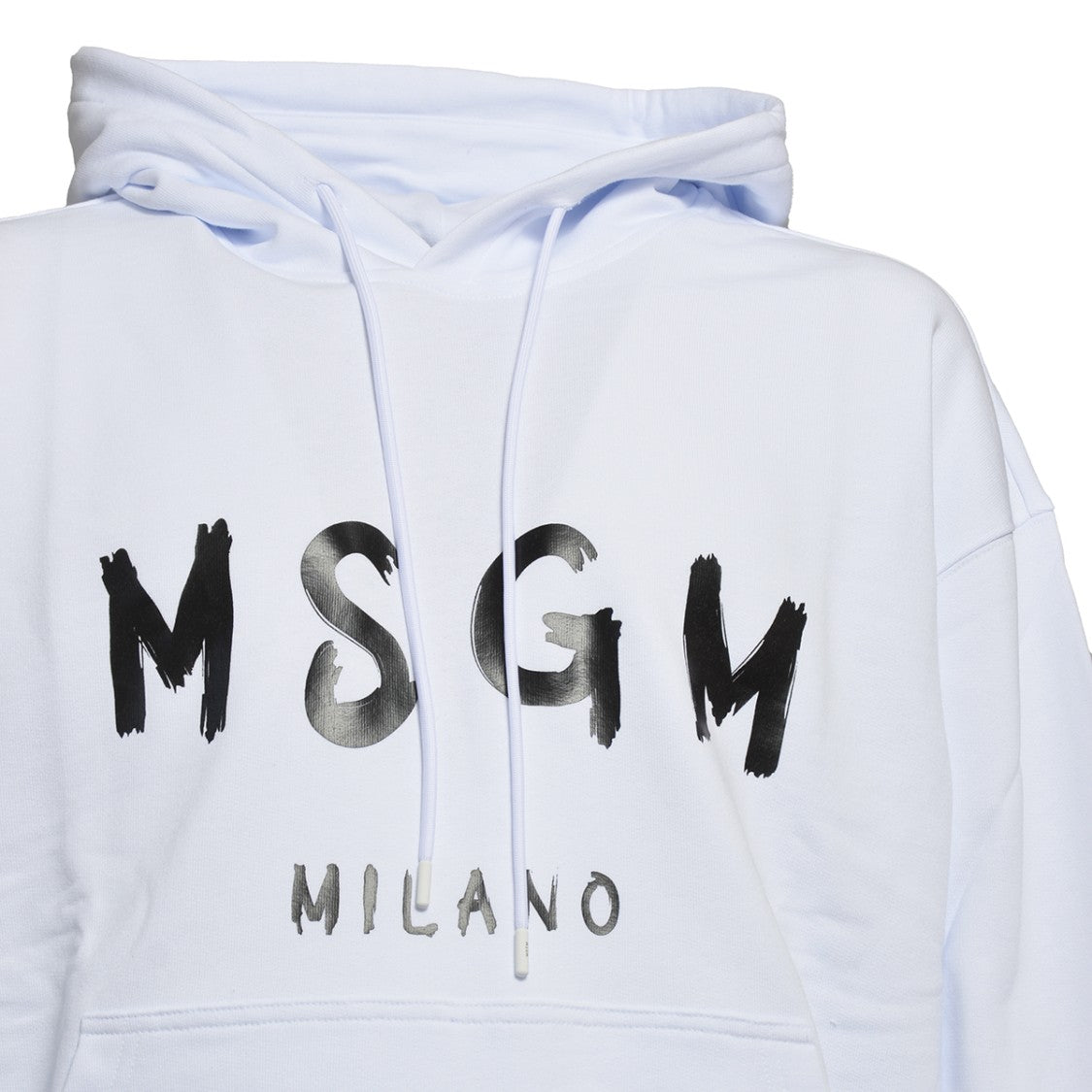 Msgm White Cotton Hoodie With Logo Print