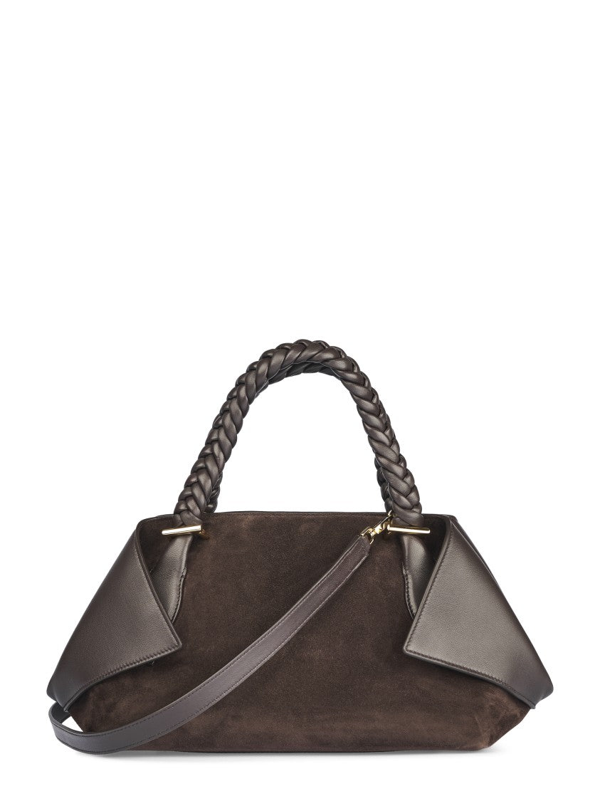 Ferragamo Brown Suede Handbag With Braided Leather Handles