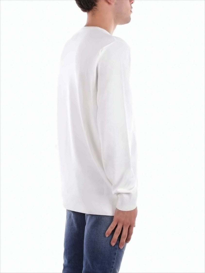 C.P. Company Solid White Minimalist Sweater With Unique Lens Detail