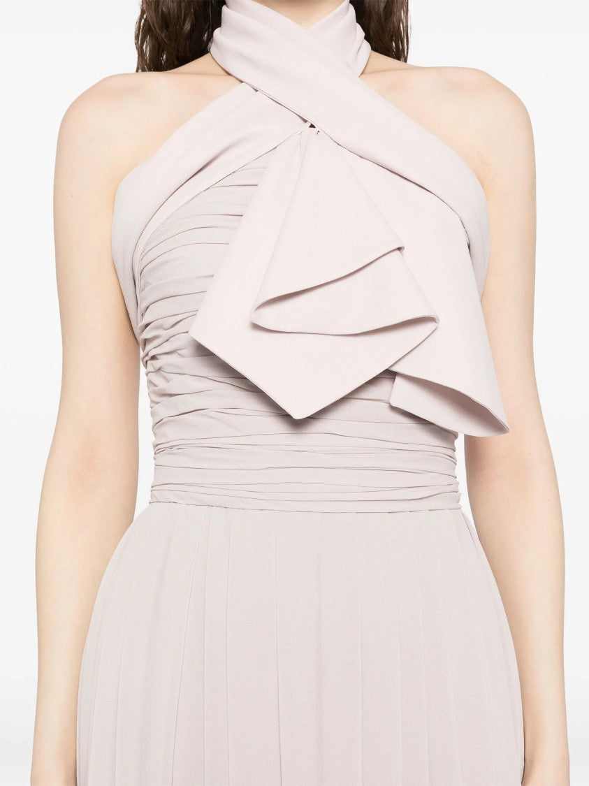 Saiid Kobeisy Heavenly Pink Crepe Long Dress With Crossed Neckline