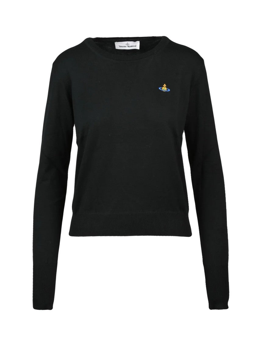 Vivienne Westwood Contemporary Black Crew Neck Jumper With Embroidered Emblem