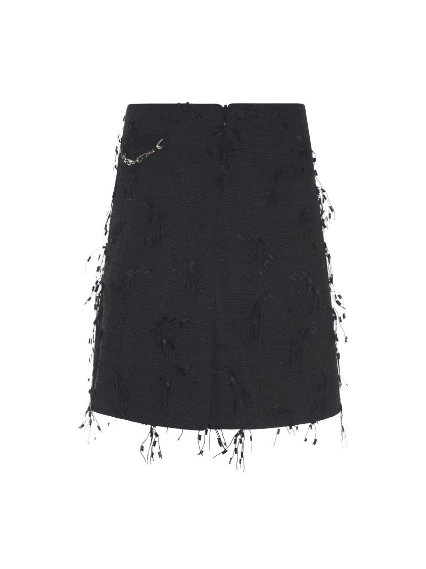 Ganni Textured Black Skirt With Delicate Fringing