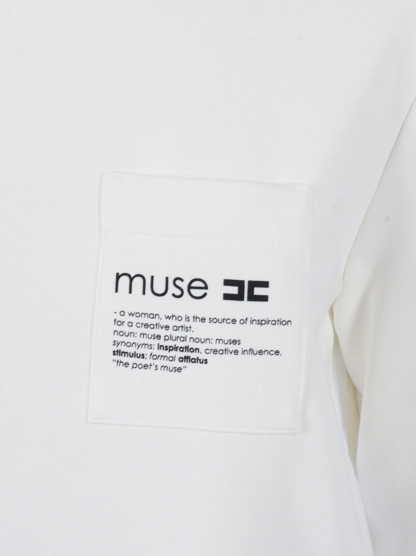 Elisabetta Franchi Layered White Sweatshirt With Front Pocket