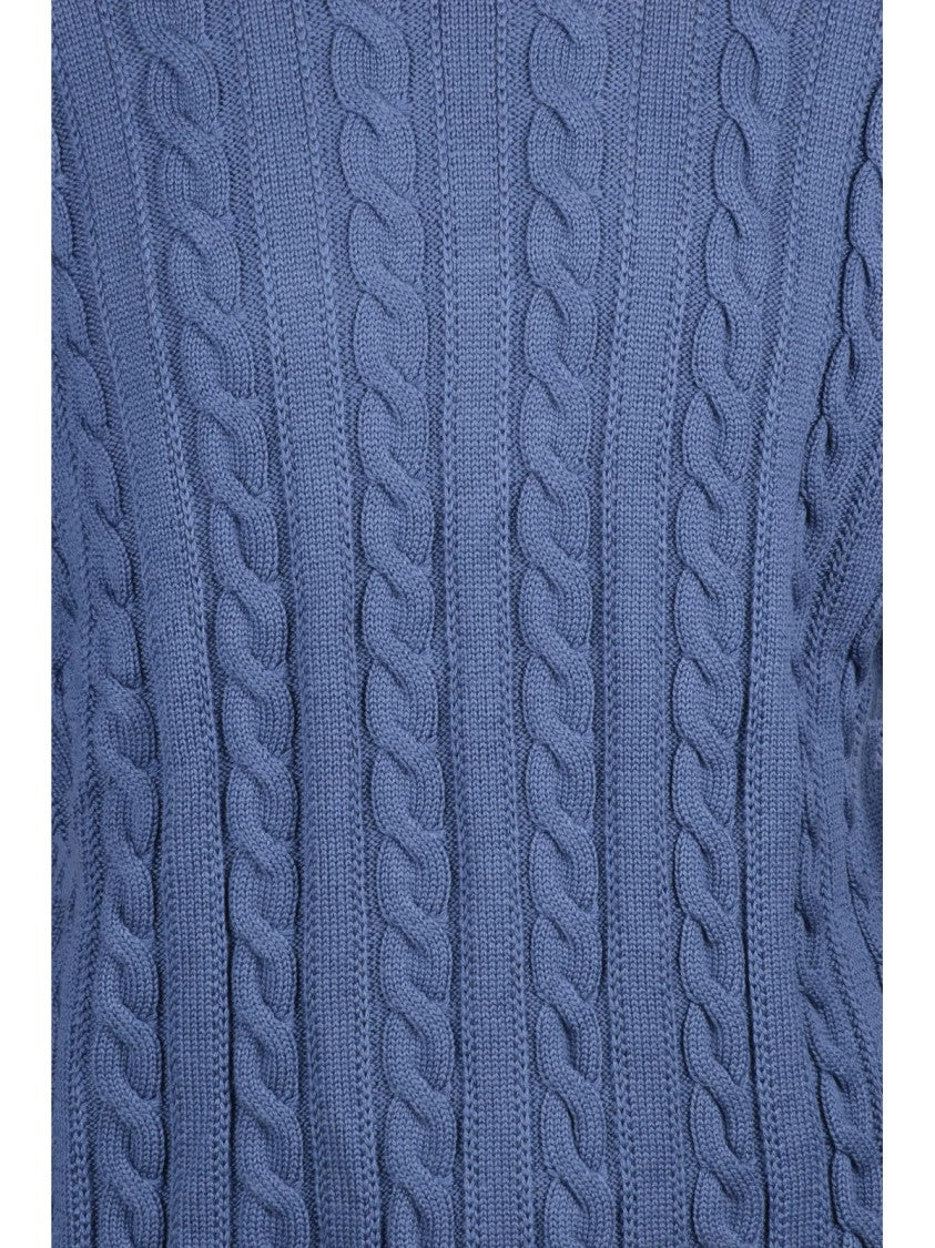 Filippo De Laurentiis Blue Extrafine Merino Wool Cable Knit Sweater