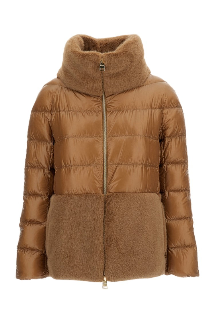 Herno Camel Faux Fur Goose Down Down Jacket