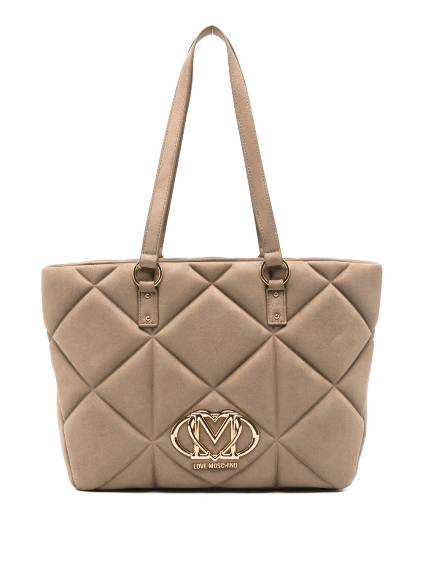 Love Moschino Quilted Brown Shopper Bag With Gold-Tone Logo