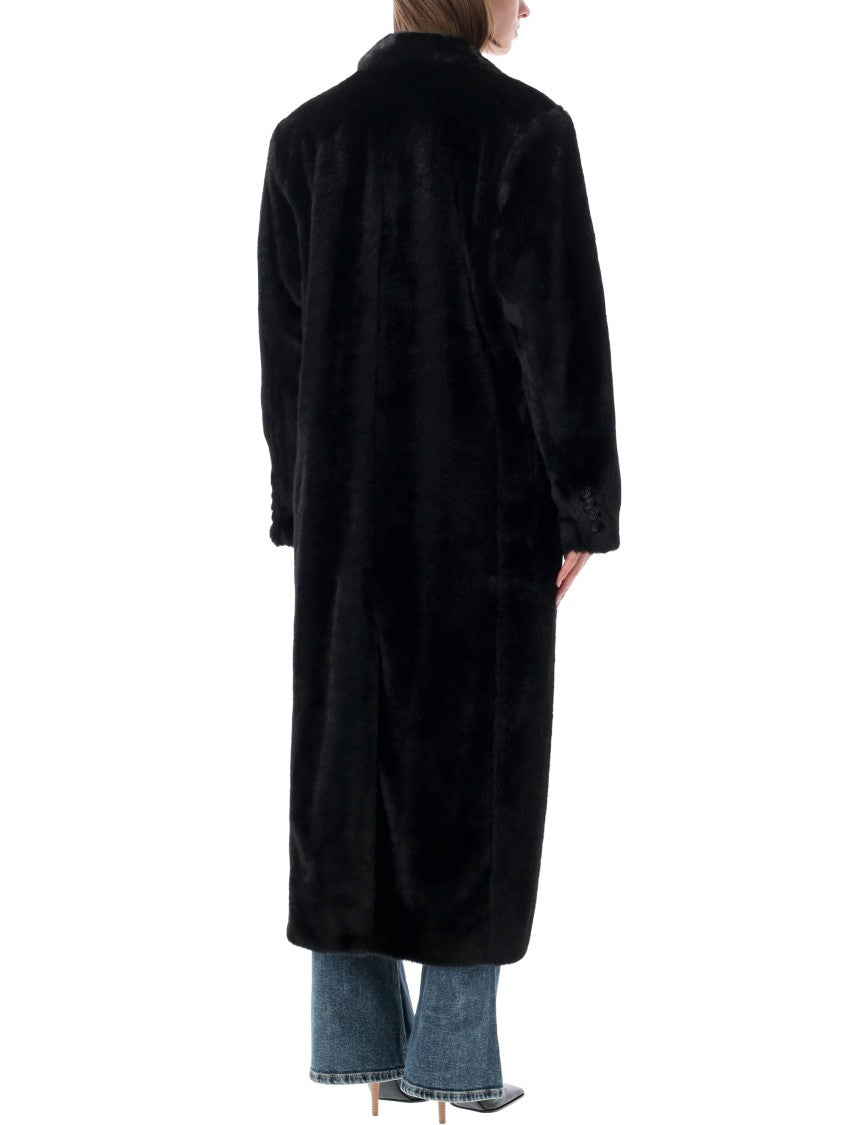 Stand Studio Black Emmie Fur Long Straight Faux Fur Coat