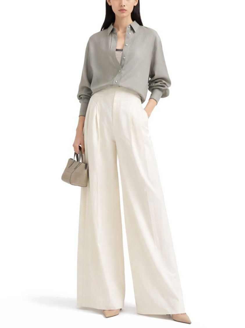 Brunello Cucinelli Tailored High-Waist Viscose-Linen Wide-Leg Pants