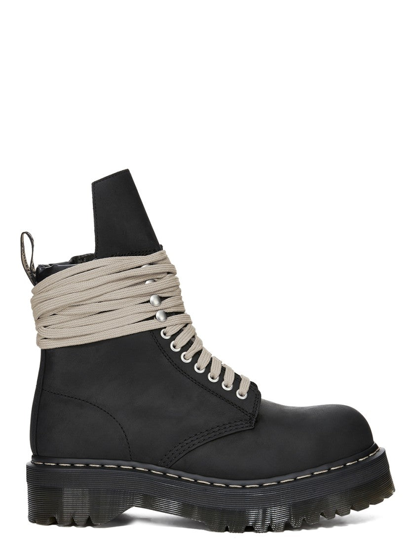Dr. Martens X Rick Owens Robust Black Leather Quad Sole Boots With Steel Toe Design