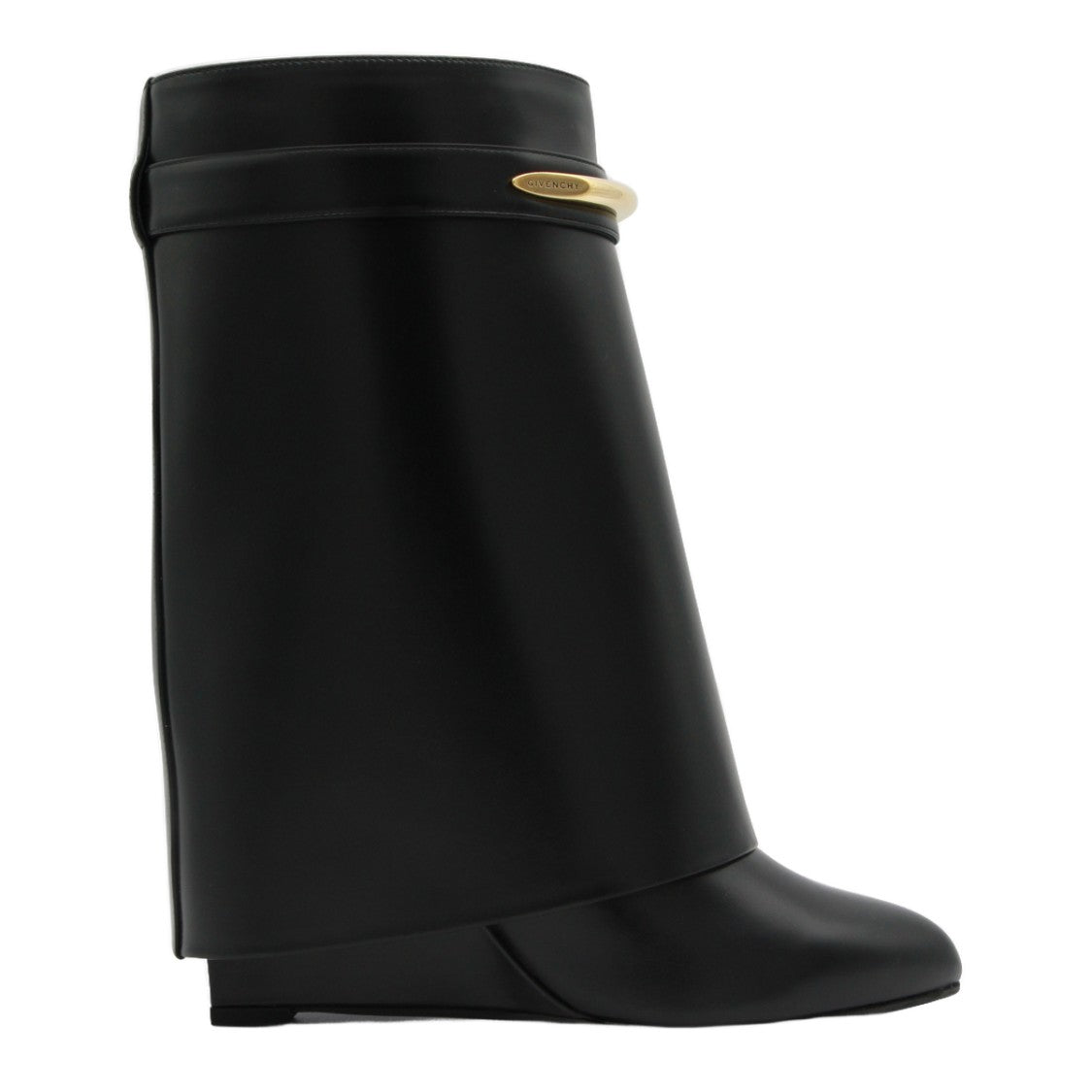 Givenchy Flared Black Leather Boots With Wedge Heel