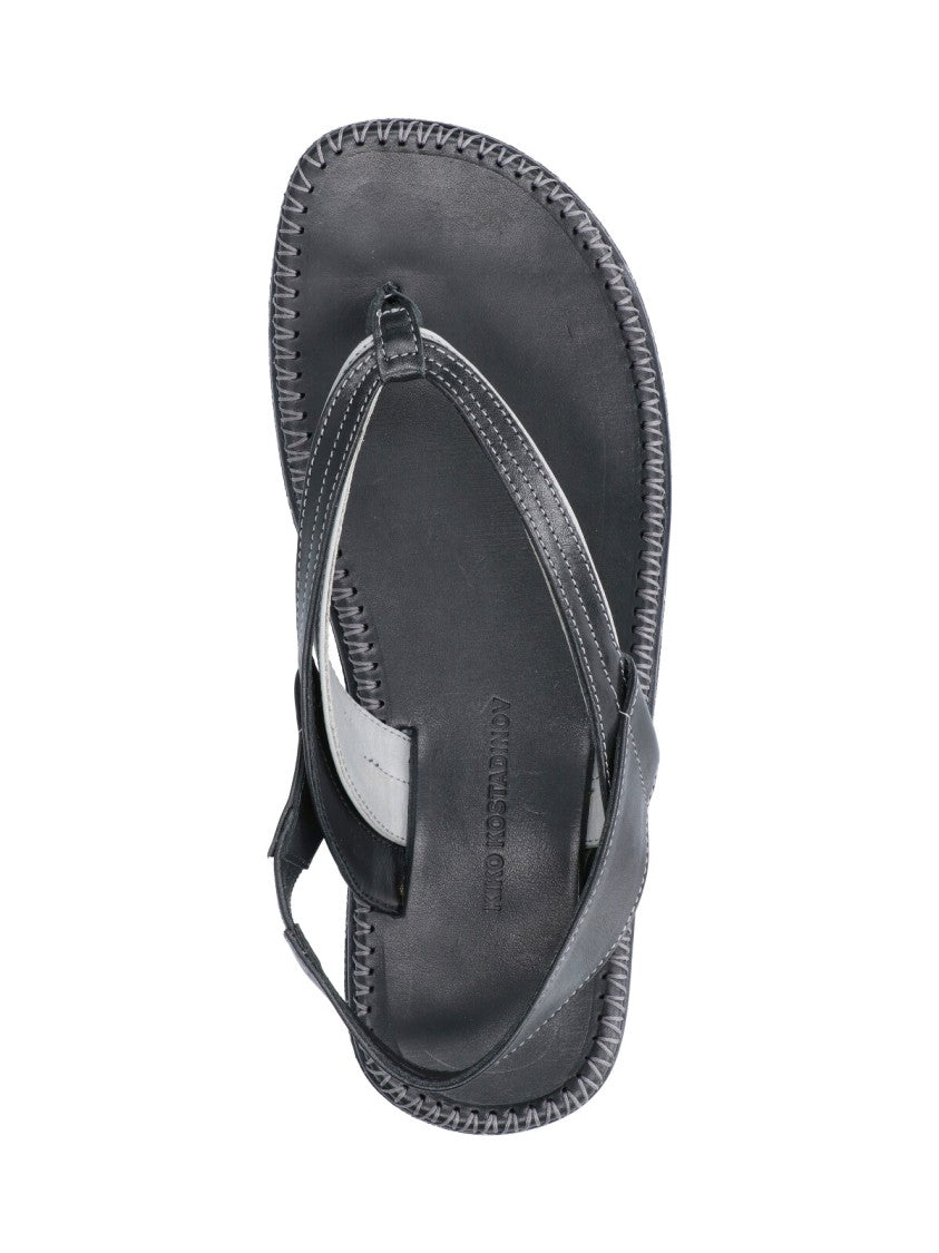 Kiko Kostadinov Black Leather Rounded Toe Thong Sandals