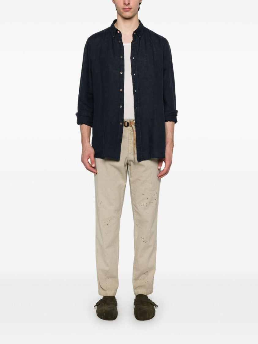 White Sand Relaxed Beige Trousers With Distressed Details