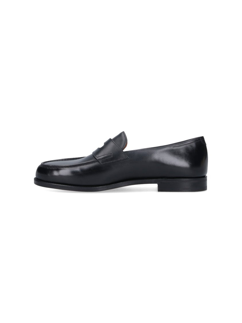 John Lobb Black Leather Slip-On Loafers With Cut-Out Detail