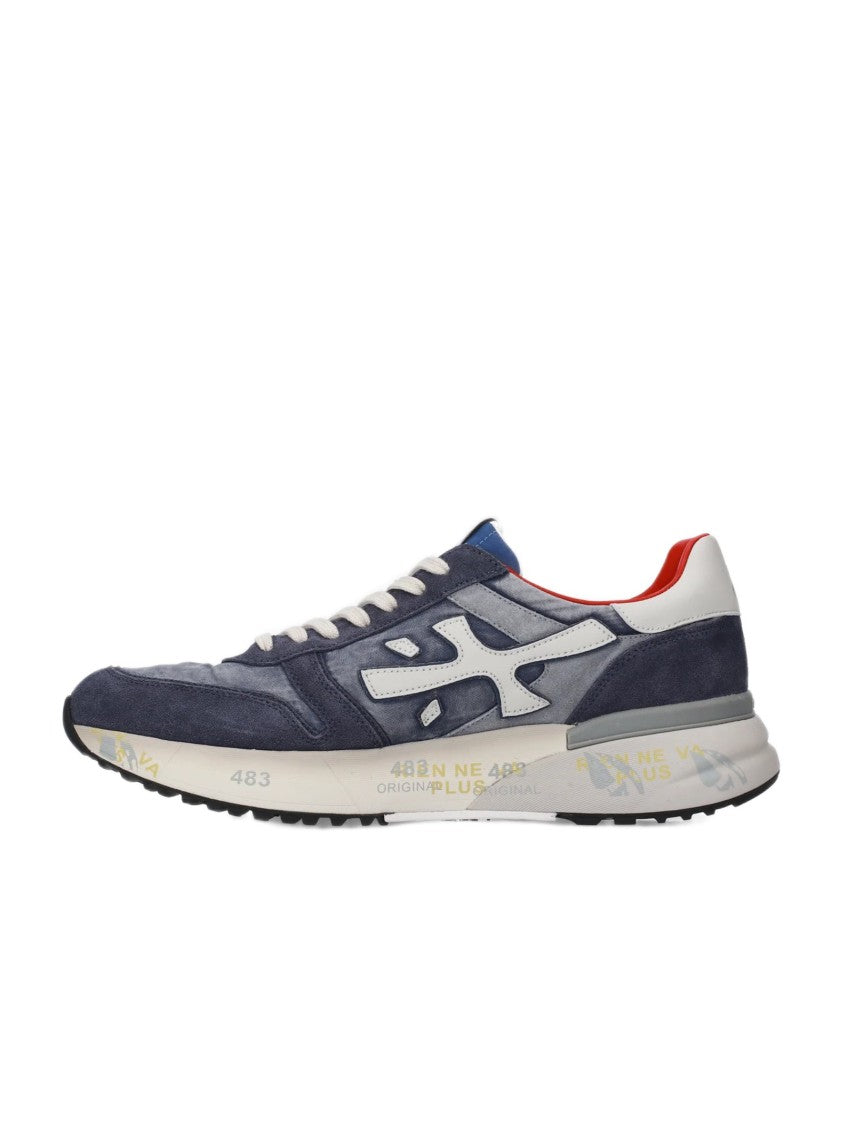 Premiata Blue Leather And Technical Fabric Sneakers With Cushioned Sole