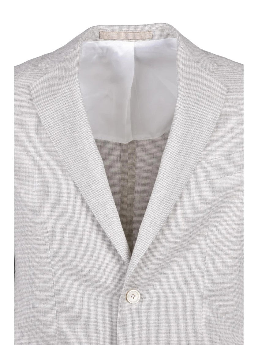 Lebole Beige Viscose Polyester Cotton Linen Rounded Jacket
