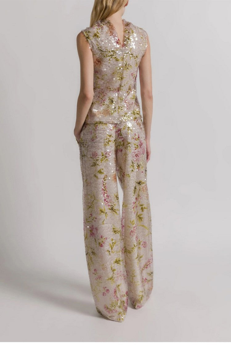Alberta Ferretti Multicolor Cotton-Blend Wide-Leg Pants