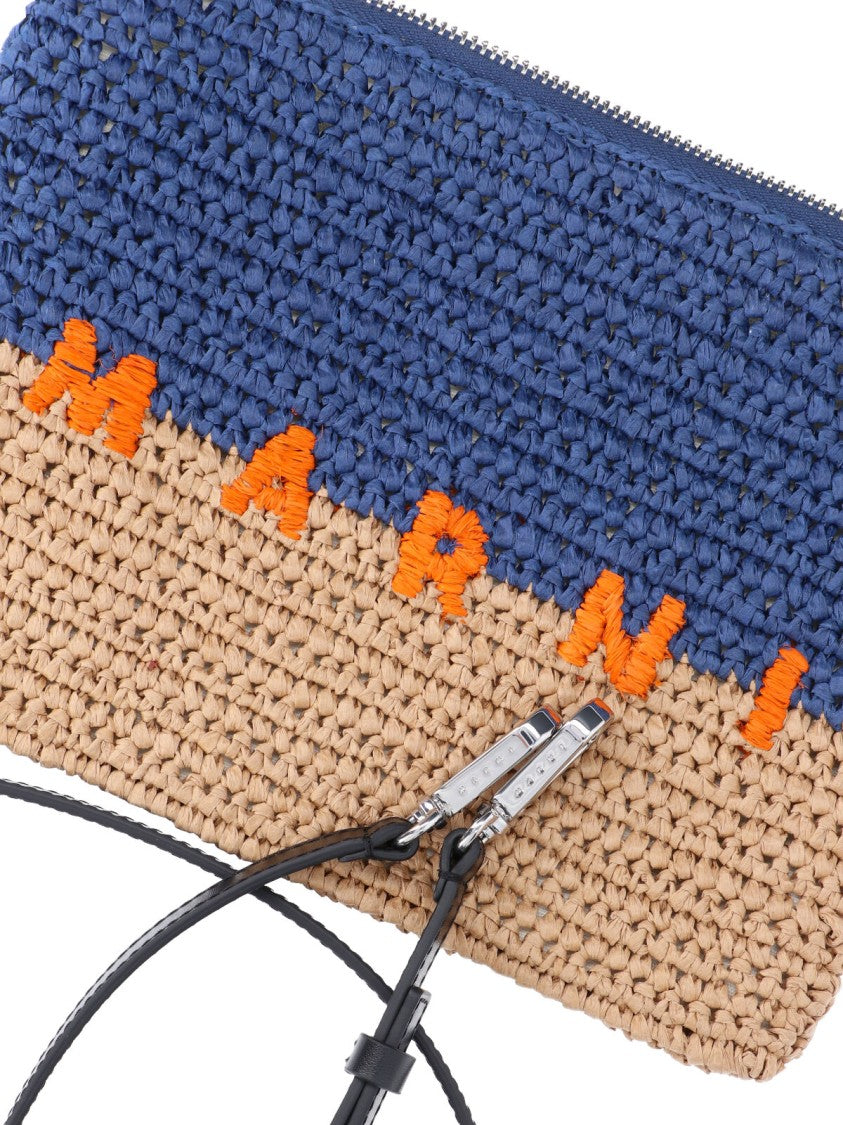 Marni Blue Seaside Two-Tone Raffia Pouch