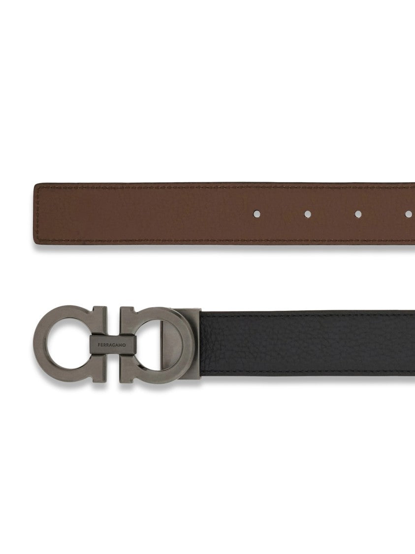 Ferragamo Reversible Smooth Calf Leather Belt With Double-Ring Buckle