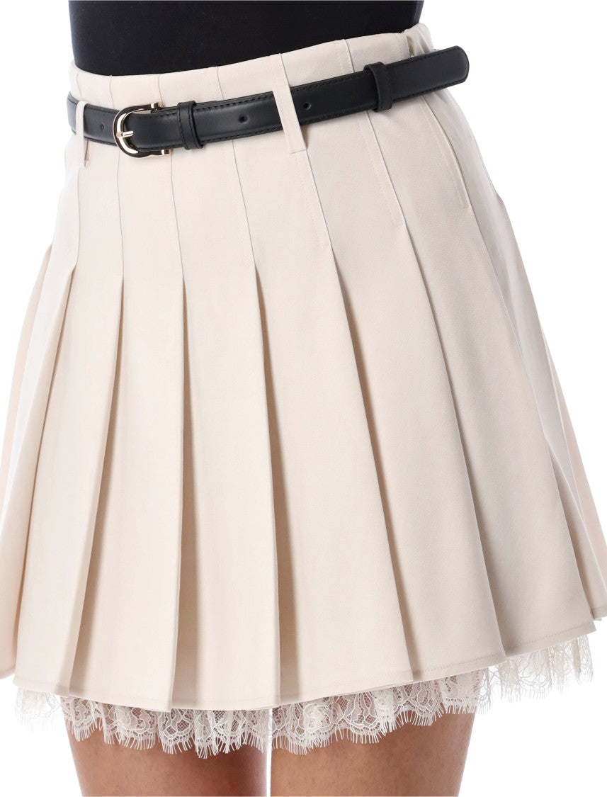 Self-Portrait Twill Pleated Mini Skirt