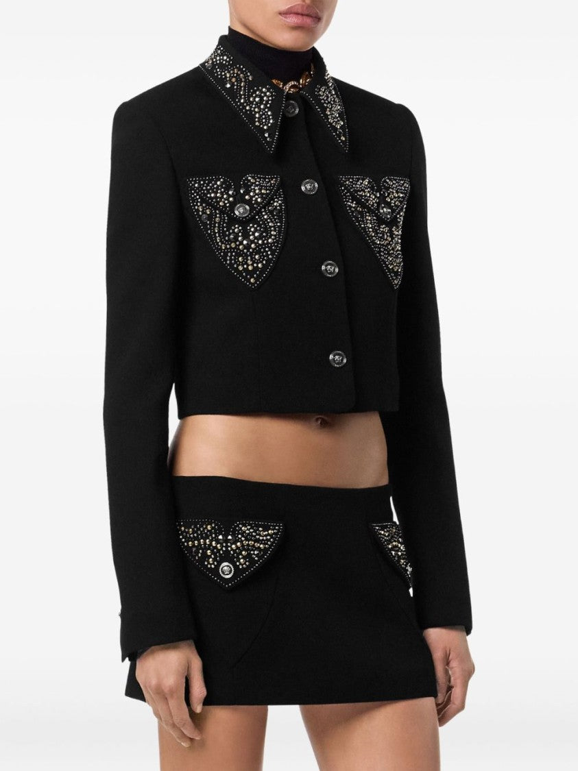 Versace Cropped Black Jacket With Tailored Fit