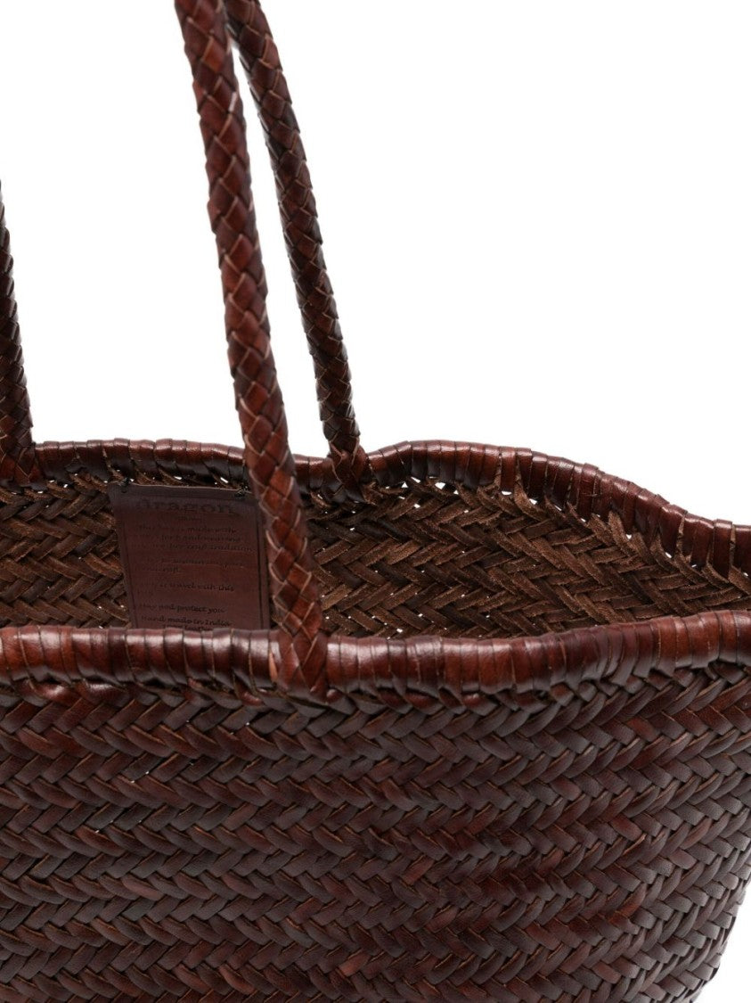 Dragon Diffusion Woven Brown Calfskin Shoulder Bag With Braided Handles