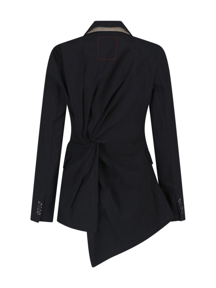 Uma Wang Black Asymmetrical Single-Breasted Linen Blazer