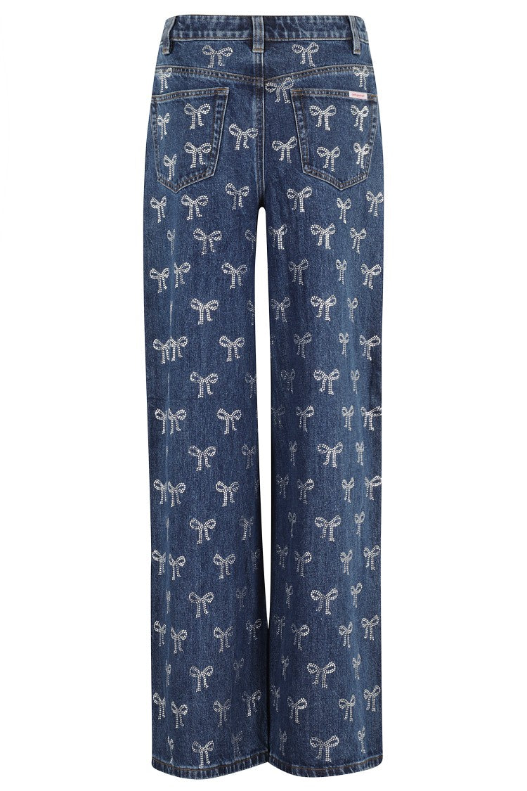 Self-Portrait Rhinestone Bow Denim Jeans