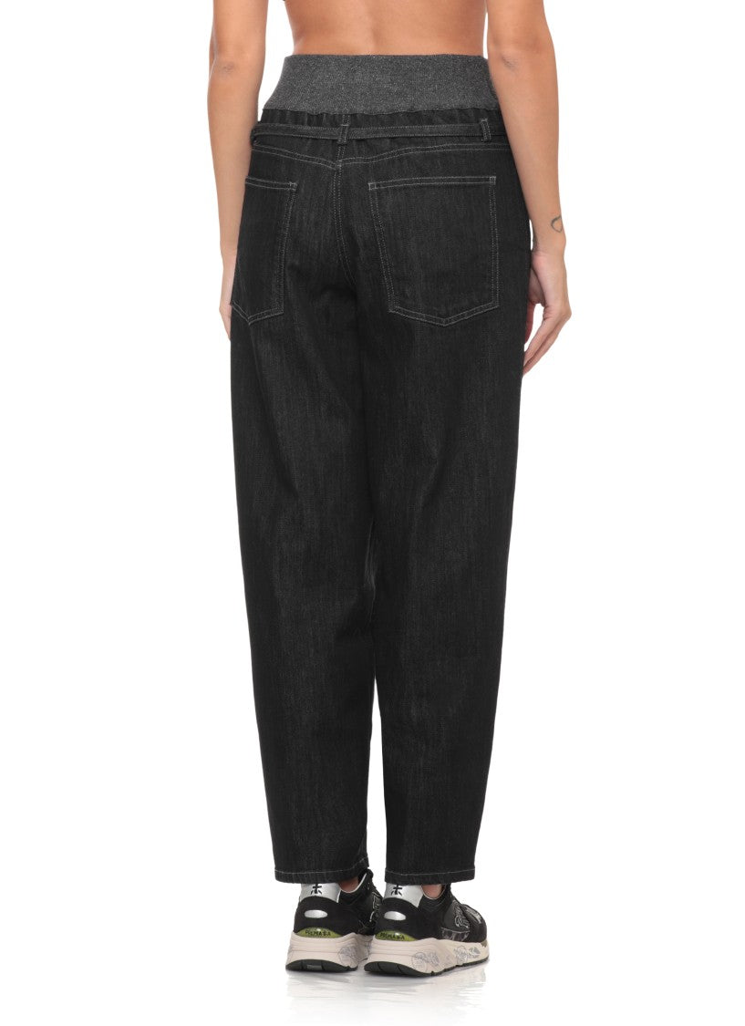 Panicale Black Belted Elastic Waist Cotton Chino Pants Pants