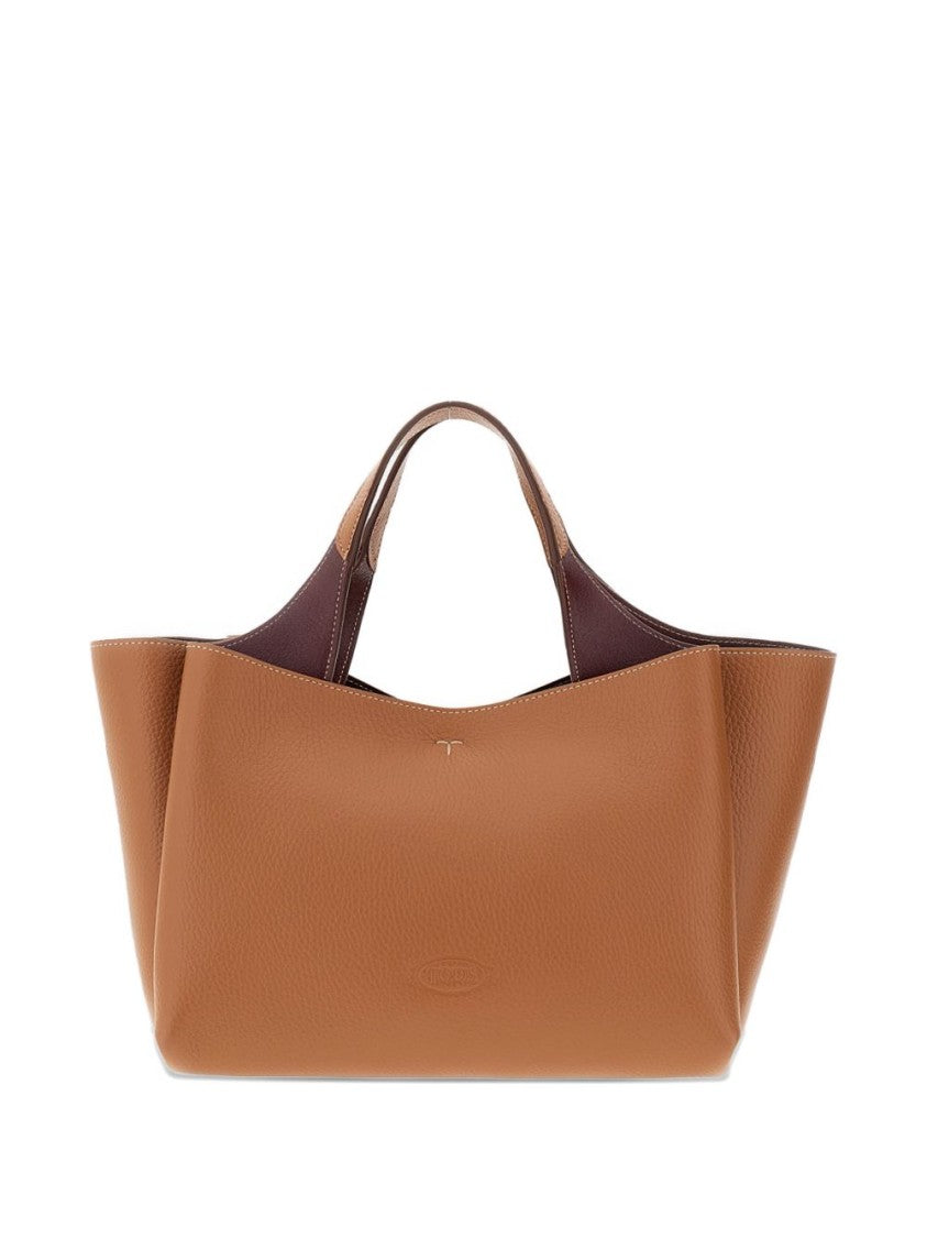 Tod's Brown Textured Leather Subtle Logo Tote