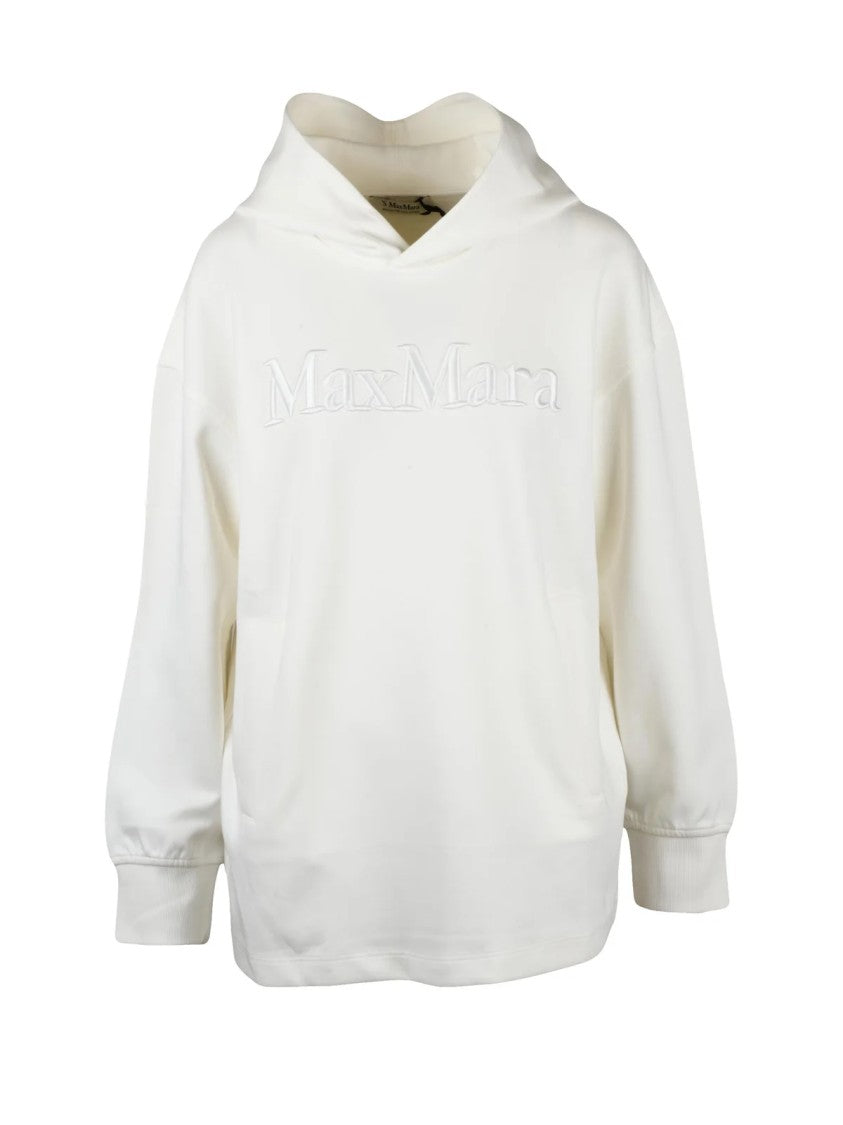 Max Mara Relaxed-Fit White Hoodie With Embroidered Logo Detail