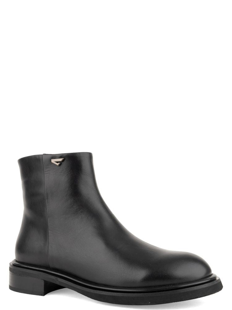 Sergio Moretti Black Minimalist Leather Zipper Ankle Boots