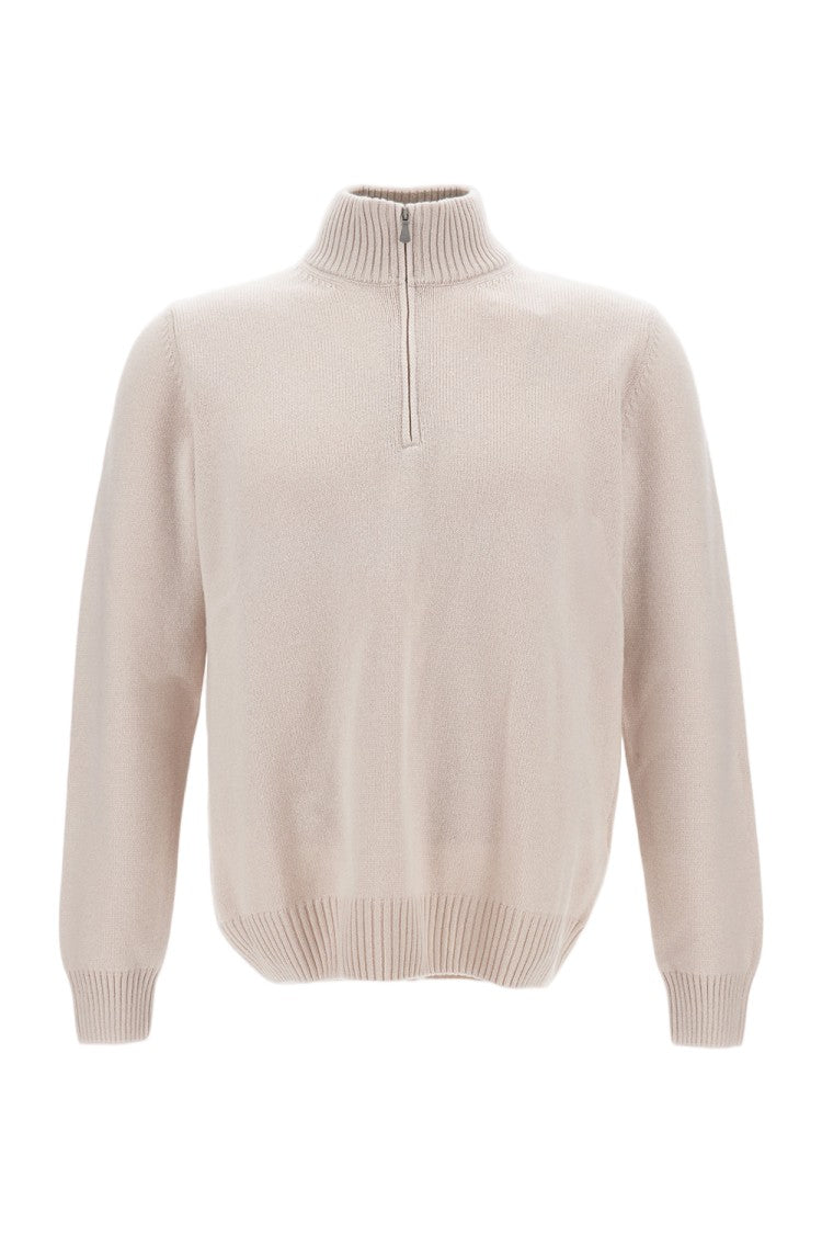 Gran Sasso White Zip Wool-Blend Sweater